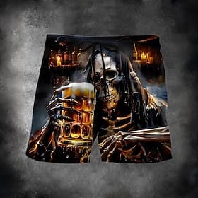 Bañadores de hombre de calavera Oktoberfest pantalones cortos de natación board shorts talle medio estilo punk gótico oscuro vacaciones streetwear bolsillos la