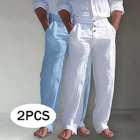 Men's Linen Pants Trousers Summer Pants Beach Pants Front Pocket Straight Leg Multi-pack Plain Comfort Breathable Full Length Outdoor Business Daily Vacation F