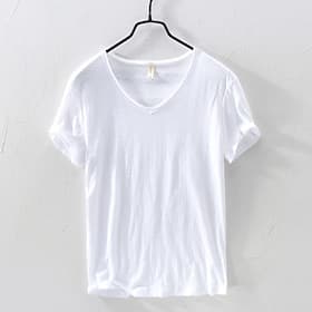 Men's Cotton T Shirt Tee Top Short Sleeve Short Sleeves V Neck Summer All Seasons Plain Fashion Designer Basic Classic Style Basic Casual Vacation Street Blue