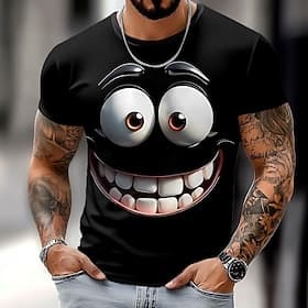 Men's 3D Human face T Shirt Short Sleeve T shirt 3D Print Crew Neck Shirt Exaggerated Designer Casual Daily Club Blue Black Red Summer Spring All Seasons Cloth