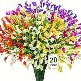 20-Pack Outdoor Artificial Kara Lilies, UV-Protected Plastic Fake Flowers for Garden, Porch, Courtyard, Office, Window Frame, Desktop, and Home Decoration – Su