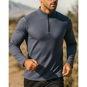 Herren Einfarbig Trainingshemd Laufoberteil Frühling Herbst Viertel Postleitzahl Langarm UPF 50 Schnelltrocknend Leicht Feuchtigkeitsableitend Angeln Wandern L