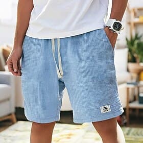 Men's Shorts Summer Shorts Beach Shorts Casual Shorts Drawstring Pocket Elastic Waist Plain Comfort Breathable Short Beach Vacation Holiday Hawaiian Boho White