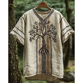 Herren T Shirt T-Shirt Kurzarmshirt Kurzarm V Ausschnitt Sommer Wikinger Baum des Lebens Yggdrasil Vintage Designer Ethno-Stil Druck Urlaub Straße Ausgehen Apr