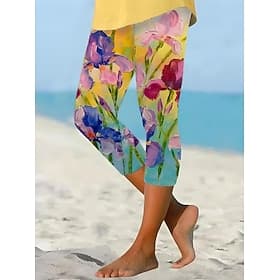 Women's Leggings Capri Pants High Elasticity Vacation Fashion Hawaiian Ankle-Length Mid Waist Floral Printing Thermal Warm Breathable Soft Vacation Casual Dai