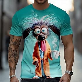 Men's Animal Dog Funny T Shirt Short Sleeve T shirt 3D Print Crew Neck Shirt Exaggerated Designer Basic Party Street Casual Blue Pink Gray Summer Spring Clothi
