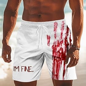 Herren Blutspritzer Blutflecken Badehosen Badeshorts Boardshorts Mittlere Taille Dunkler Gothic-Stil Ferien Seitentaschen Netzfutter Elastischer Kordelzug in d