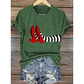 Women's T shirt Witch Graphic Vintage Stylish Classic Short Sleeve Crew Neck Round Neck Regular Tops Daily Weekend Print Black White Light Green Pink Blue Summ
