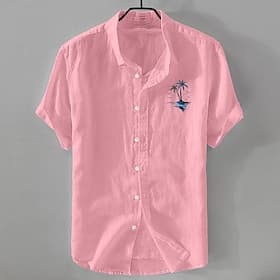 Men's Shirt Linen Shirt Summer Shirt Beach Shirt Button Up Shirt Coconut Tree Vacation Holiday White Khaki Short Sleeve Turndown Summer Clothing Apparel