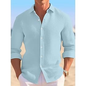 Per uomo Camicia Camicia a nido d'ape Camicia Estiva Camicia casual Camicia con Bottoni Camicie sbottonate Nero Bianco Kaki Azzurro Manica Lunga Semplice Baver