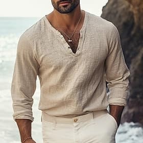 Men's Henley Shirt Tee Henley Top Long Sleeve Solid Color Plain Solid Fashion Designer Casual Color Block Buttons Plain Henley Casual Daily Outdoor Summer All