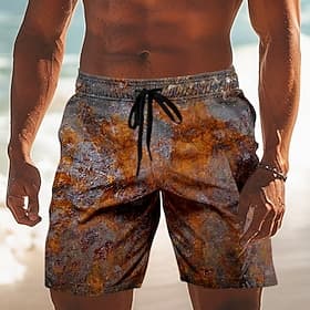 Men's Rust Prints Swim Trunks Swim Shorts Board Shorts Mid Waist Retro Vintage Outdoor Vacation Dailywear Side Pockets Mesh Lining Elastic Drawstring Waist Des