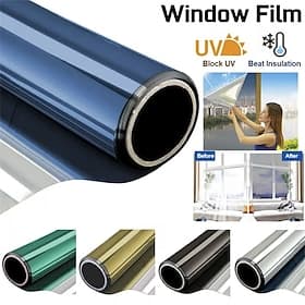 Privacy Sun Blocking Anti UV Reflective Window Film, Heat Insulation Glass Sticker for Windows, One-Way Mirror Tint, Anti-Peeping Non-Transparent Sunshade, 60