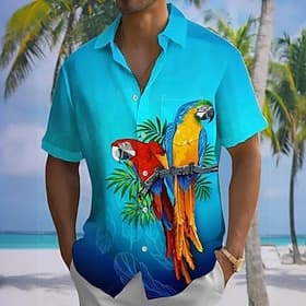 Men's Animal Parrot Gradient Color Summer Hawaiian Shirt Button Up Shirt Aloha Shirt Short Sleeve Hawaiian Holiday Beach Wear Summer Spring Turndown 3D Print C