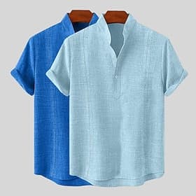 Homens Camisa Social Camisa de linho Camisa Guayabera camisa de verão Roupa de Praia Côr Sólida Férias Casual Branco cáqui BrancoAzul Marinho VerdeCaqui AzulC