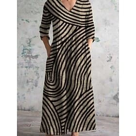 Femmes Robe maxi Robe trapèze Occasionnel Quotidien Coupe régulière Fleuri Manche 3/4 Col en V Bleu Vert Abricot Beige Été Printemps Automne