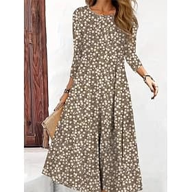 Mujer Vestido maxi Vestido ajustado y acampanado Vacaciones Casual Boho Diario Fiesta Noche Ajuste regular Floral Graphic A Lunares Manga Larga Cuello Barco Az