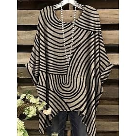 Women's Blouse Asymmetric Graphic Geometric Vintage Daily Casual Half Sleeve Batwing Sleeve Crew Neck Long Tops Daily Holiday Beach Wear Blue Black Yellow Rain