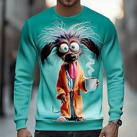 Homme Animal 3D Drôle Sweatshirt Occasionnel manche longue Col ras du cou Vacances Soirée Cadeau Bleu Clair Rose Claire Gris foncé Col rond 3D Toutes saisons D