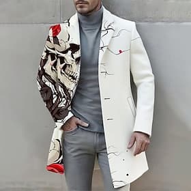 Men's Rose Skulls Overcoat Coat Casual Casual Daily 3D Print Buttons Front Pocket Spring Fall Winter Notch Long Sleeve White