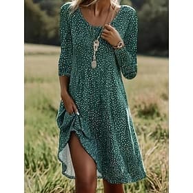 Femmes Mini Robe Robe T-Shirt Robe d'Été Robe trapèze Occasionnel Boho Quotidien Fête Date Coupe régulière Fleuri Graphique manche longue Col ras du cou Bleu V