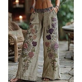 Women's Graphic Wide Leg Pants Trousers Palazzo Pants Vintage Boho Full Length High Waist Flower Elastic Waist Printing Breathability Comfortable Street Daily