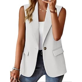 Femmes Veste Décontractée Gilet Confortable Respirant Avec Poches Boutons Occasionnel Uni Occasionnel Vacances Rue Tenue quotidienne Simple Boutonnage Régulier