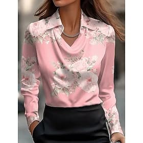 Women's Shirt Dressy Tops Formal Work Shirt Floral Graphic Elegant Stylish Casual Long Sleeve Cowl Neck Regular Tops Work Party Evening Wear Daily Ruched Drape