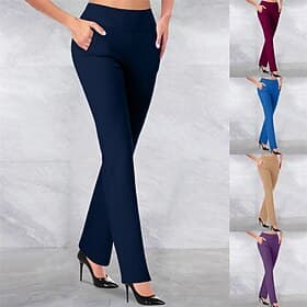 Mujer Perneras anchas pantalones Ropa de calle Casual Longitud total Tiro Alto Plano Cintura elástica Cómodo Calle Festivos Ropa Cotidiana Púrpura Cscuro Azur