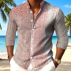 Homme Ethnique Clé grecque Motif de frettes Chemise Chemise Boutonnée Chemise à col montant manche longue Vintage Rétro Quotidien Extérieur Vacances Printemps