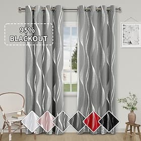 Silver Foil Wave Blackout Curtains for Living Room 1 Panel, High-Density Thermal Insulated Drapes, Sun-Blocking, Heat-Reducing Window Panels, Modern Home Decor