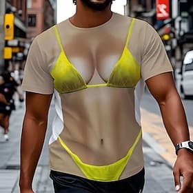 Homme Illusion d'optique 3D T-shirt Manche Courte T-shirt Impression 3D Col ras du cou Chemise Exagéré Designer Quotidien Club Soirée Jaune Été Printemps Toute