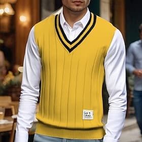 Herren Pullunder Kleid Pullover Pullover Weste Strickpullover Gerippt Stricken Normale Oberteile Gestrickt Einfach V Ausschnitt Mode Lässig Urlaub Alltagskleid