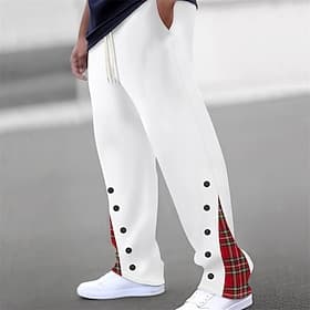 Men's Sweatpants Trousers Straight Leg Sweatpants Drawstring Pocket Elastic Waist Plaid Comfort Sports Outdoor Daily Fashion Casual Black White Micro-elastic