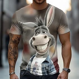 Men's Donkey Funny T Shirt Short Sleeve T shirt 3D Print Crew Neck Shirt Exaggerated Designer Party Holiday Dark Gray Black Gray Summer Spring Clothing Apparel