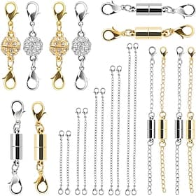 22Pcs Magnetic Jewelry Clasps and Necklace Extenders Assorted Sizes and Styles, Gold Silver Magnetic Chain Extenders for DIY Necklaces and Bracelets