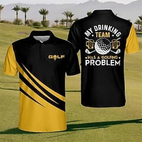 Herre Stripet Sports poloskjorter Golf skjorte Kortermet Poloskjorter Skjorter med krage Fritid Sportsklær Ferieklær 3D-utskrift Knapper Gul