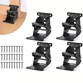 4 Pack Heavy-Duty Folding Table Leg Brackets with Self-Locking Hinges, 90 Degree Rotatable Foldable Hinges with Screws, Lock Extension Hardware for Table Legs,