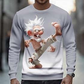 Homme 3D Vieil Homme Sweatshirt Occasionnel manche longue Col ras du cou Vacances Soirée Cadeau Brun claire Blanche Kaki Gris Col rond 3D Toutes saisons Design