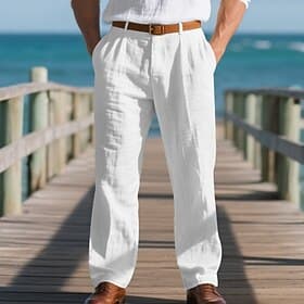 Herren Leinenhosen Hose Sommerhose Elastischer Bund Gerader Schnitt Einfach Komfort Atmungsaktiv Volle Länge Outdoor Lässig Täglich Mode Klassicher Stil Schwar