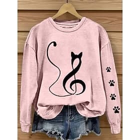 Women's Pullover Sweatshirt Print Graphic Cat Fashion Casual Long Sleeve Crew Neck Round Neck Regular Tops Casual Street Dailywear Blue White Pink Fall Winter