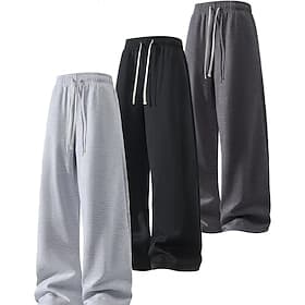Multi Packs 3pcs Men's BlackNavy BlueLight Grey Sweatpants Trousers Lightweight Straight Leg Sweatpants Drawstring Elastic Waist Plain Vacation Daily Wear Span