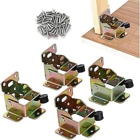 4 Pack Heavy-Duty Folding Table Leg Brackets with Self-Locking Hinges, Foldable Iron Brackets for Table Chair Bed Legs, Lock Extension Support Hinges with Scre