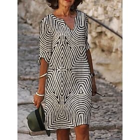 Mujer Mini vestido Lino de algodón sintético Vestido de cambio Vestido informal Vestido Estampado Moda Moderno Diario Playa Fin de semana Ajuste regular Línea