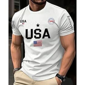 Men's T Shirt Tee Short Sleeve Shirt Tee Top Short Sleeve Crew Neck Summer American US Flag Fashion Designer Basic Print Vacation Street Going out Blue Black W