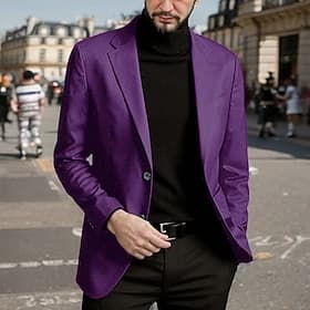 Men's Blazer Business Cocktail Party Wedding Party Fashion Casual Spring Fall Polyester Plain Pocket Buttons Comfortable Single Breasted Blazer Black Red Blue