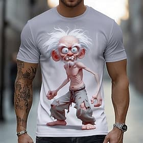 Men's 3D Character T Shirt Short Sleeve T shirt 3D Print Crew Neck Shirt Exaggerated Designer Party Holiday White 1 Yellow Khaki Summer Spring Clothing Apparel