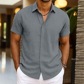 Men's Shirt Linen Shirt Summer Shirt Button Down Shirt Casual Shirt Beach Shirt Plain Vacation Casual Black White Pink Blue Short Sleeve Collar Summer Clothing