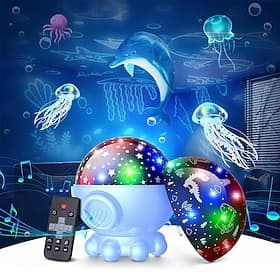 Projecteur de lumière nocturne océan décor de chambre en jouets pour enfants rotation à 360° projections d'océan et d'étoile lune 17 modes de lumière 9 berceus