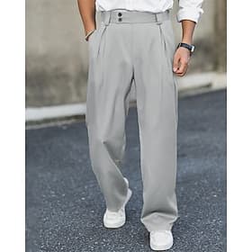 Men's Dress Pants Trousers Chinos Slacks Pocket Buttons Plain Comfort Formal Party Work Fashion Classic Style Black Navy Blue Micro-elastic